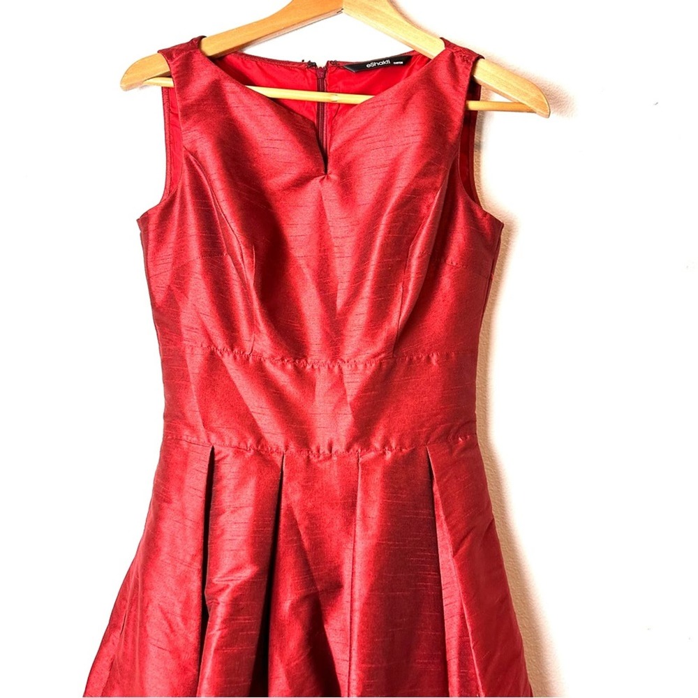 Eshakti Custom Red Satin V Neck Dress sz S - Picture 2 of 10